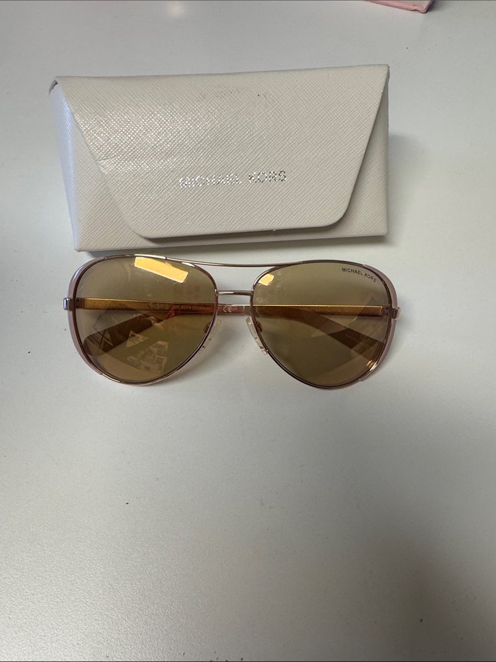 Michael Kors Rose-Tinted Aviator Sunglasses with Brown Lenses